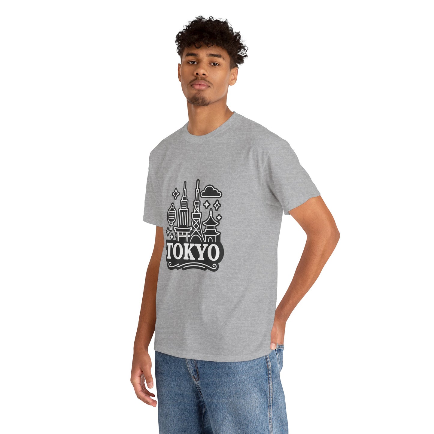 Tokyo Cityscape Unisex Heavy Cotton Tee, Graphic Tee, Travel T-Shirt, Urban Outfit, Gift for Travelers, Tokyo Lover Apparel