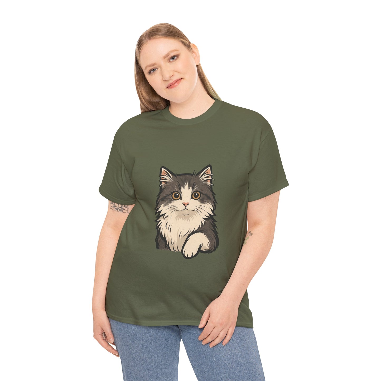 Cute Cat Unisex Heavy Cotton Tee, Animal Lover Gift, Pet Owner Shirt, Cat Lover Apparel, Animal Themed Tee, Casual Everyday Wear