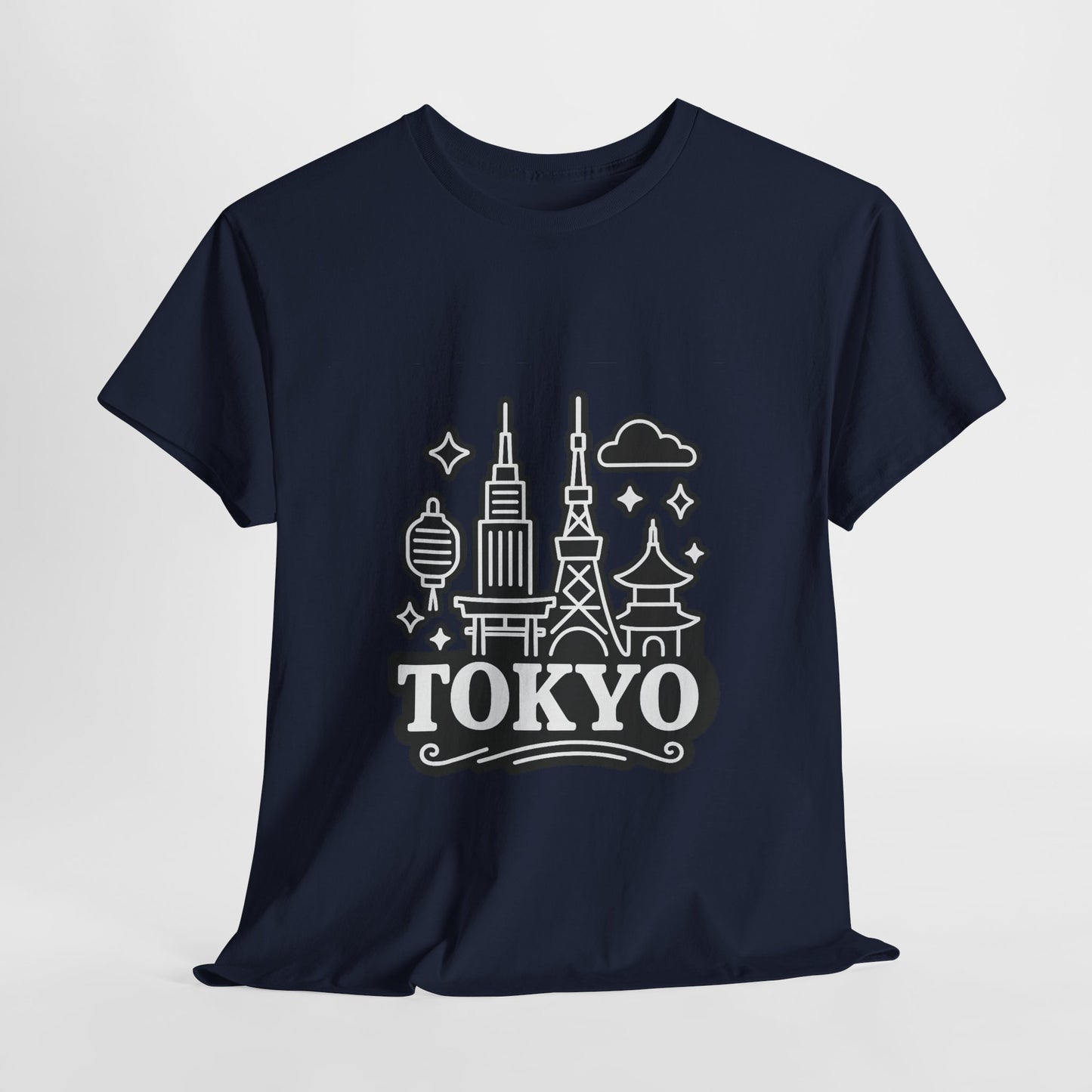Tokyo Cityscape Unisex Heavy Cotton Tee, Graphic Tee, Travel T-Shirt, Urban Outfit, Gift for Travelers, Tokyo Lover Apparel