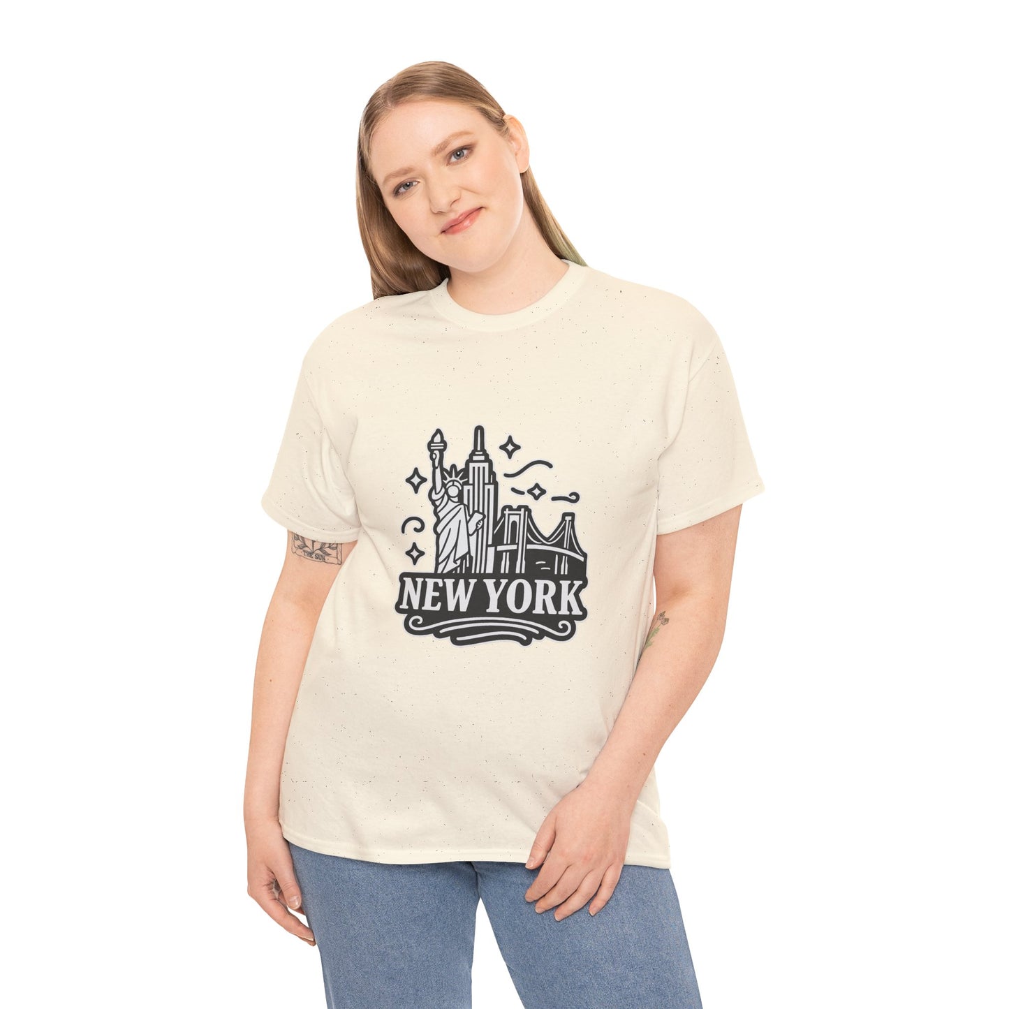 New York Skyline Unisex Heavy Cotton Tee, NYC T-Shirt, Travel Souvenir Shirt, Gift for New Yorkers, Cityscape Apparel