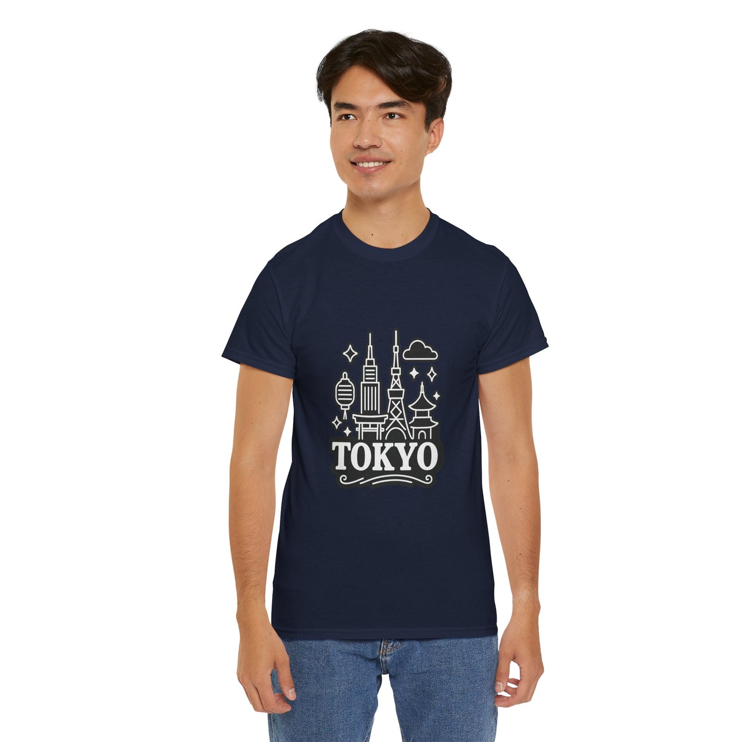 Tokyo Cityscape Unisex Heavy Cotton Tee, Graphic Tee, Travel T-Shirt, Urban Outfit, Gift for Travelers, Tokyo Lover Apparel