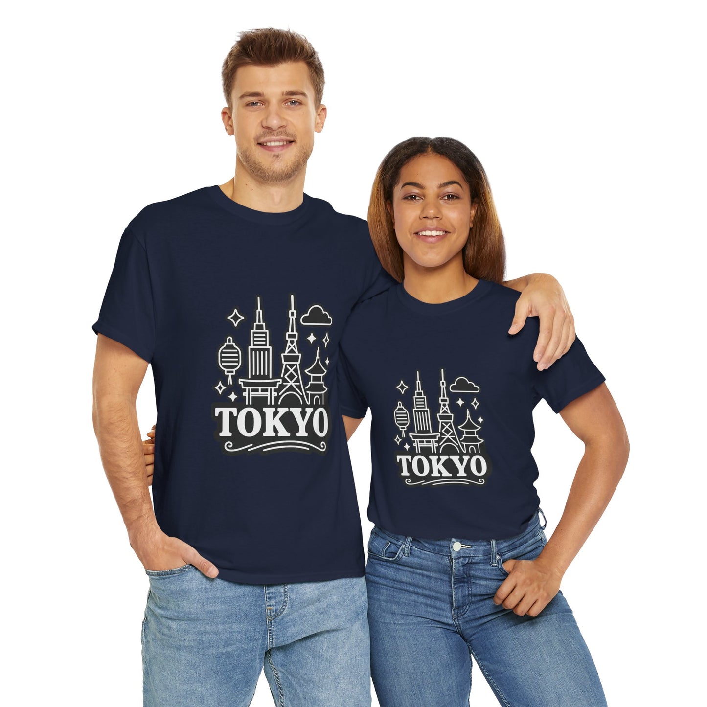 Tokyo Cityscape Unisex Heavy Cotton Tee, Graphic Tee, Travel T-Shirt, Urban Outfit, Gift for Travelers, Tokyo Lover Apparel