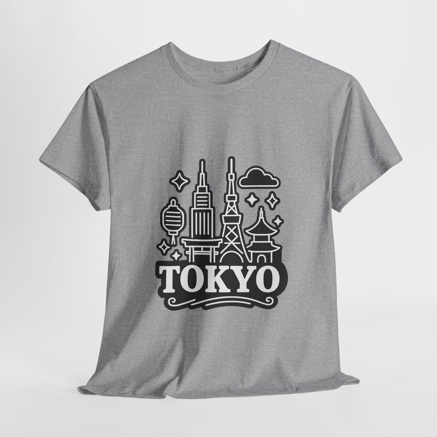 Tokyo Cityscape Unisex Heavy Cotton Tee, Graphic Tee, Travel T-Shirt, Urban Outfit, Gift for Travelers, Tokyo Lover Apparel