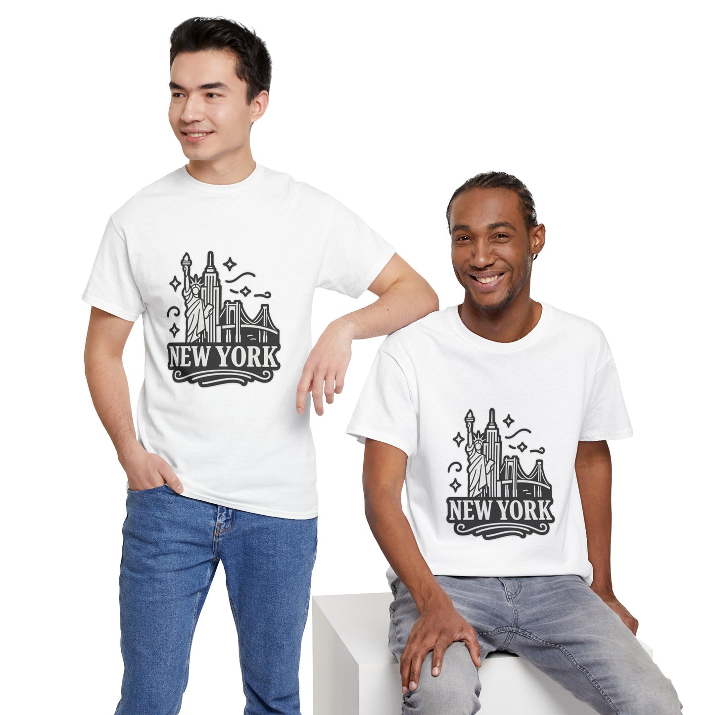 New York Skyline Unisex Heavy Cotton Tee, NYC T-Shirt, Travel Souvenir Shirt, Gift for New Yorkers, Cityscape Apparel