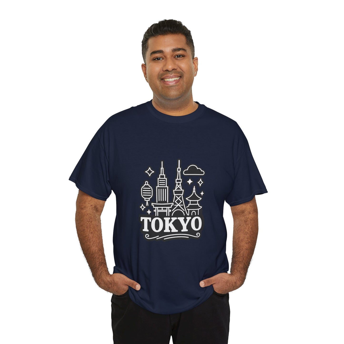 Tokyo Cityscape Unisex Heavy Cotton Tee, Graphic Tee, Travel T-Shirt, Urban Outfit, Gift for Travelers, Tokyo Lover Apparel