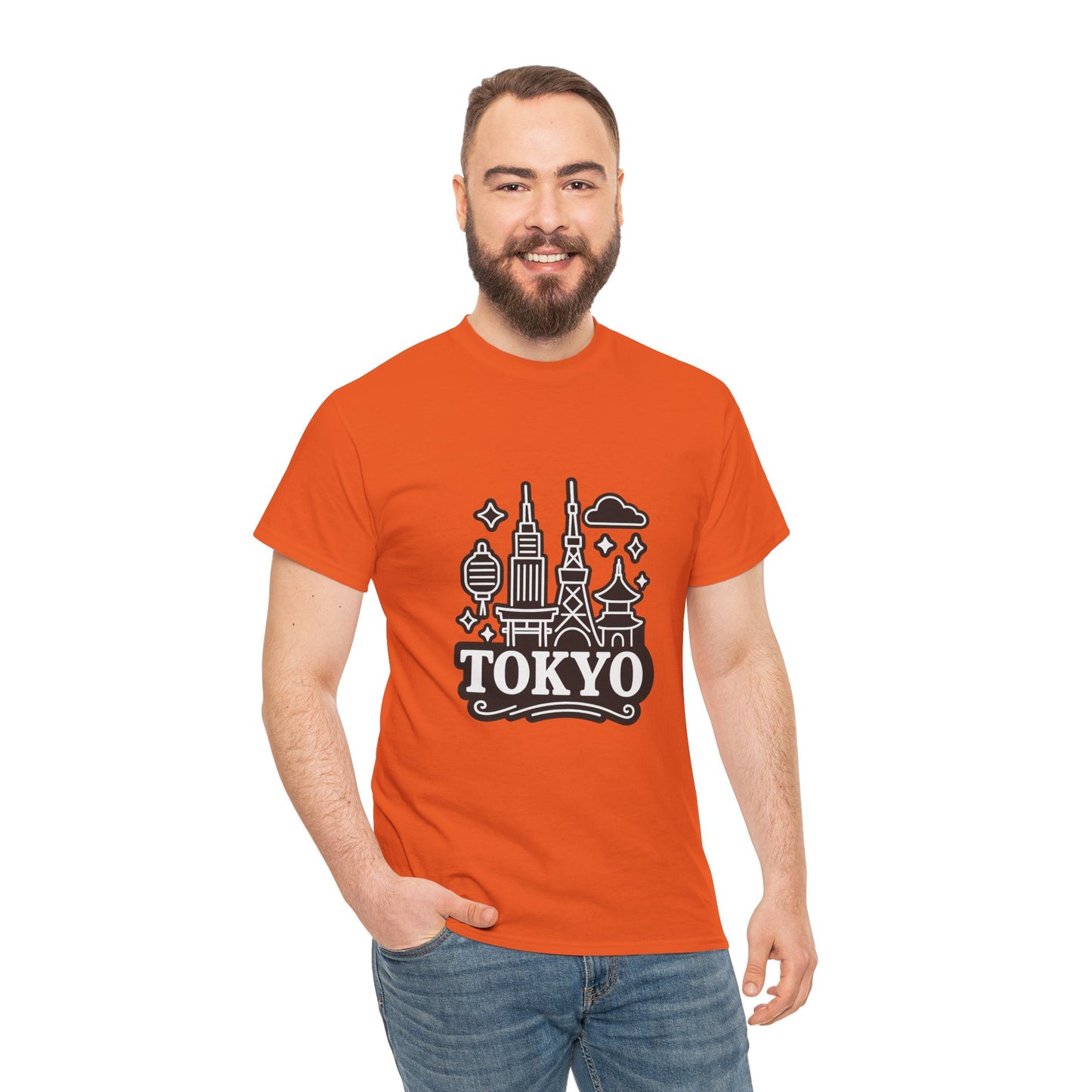 Tokyo Cityscape Unisex Heavy Cotton Tee, Graphic Tee, Travel T-Shirt, Urban Outfit, Gift for Travelers, Tokyo Lover Apparel