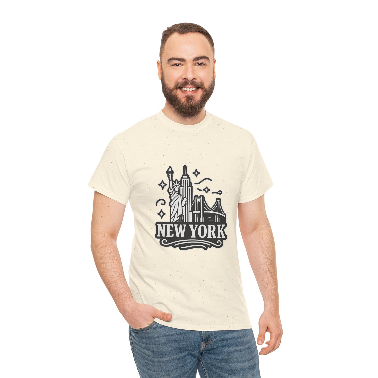 New York Skyline Unisex Heavy Cotton Tee, NYC T-Shirt, Travel Souvenir Shirt, Gift for New Yorkers, Cityscape Apparel