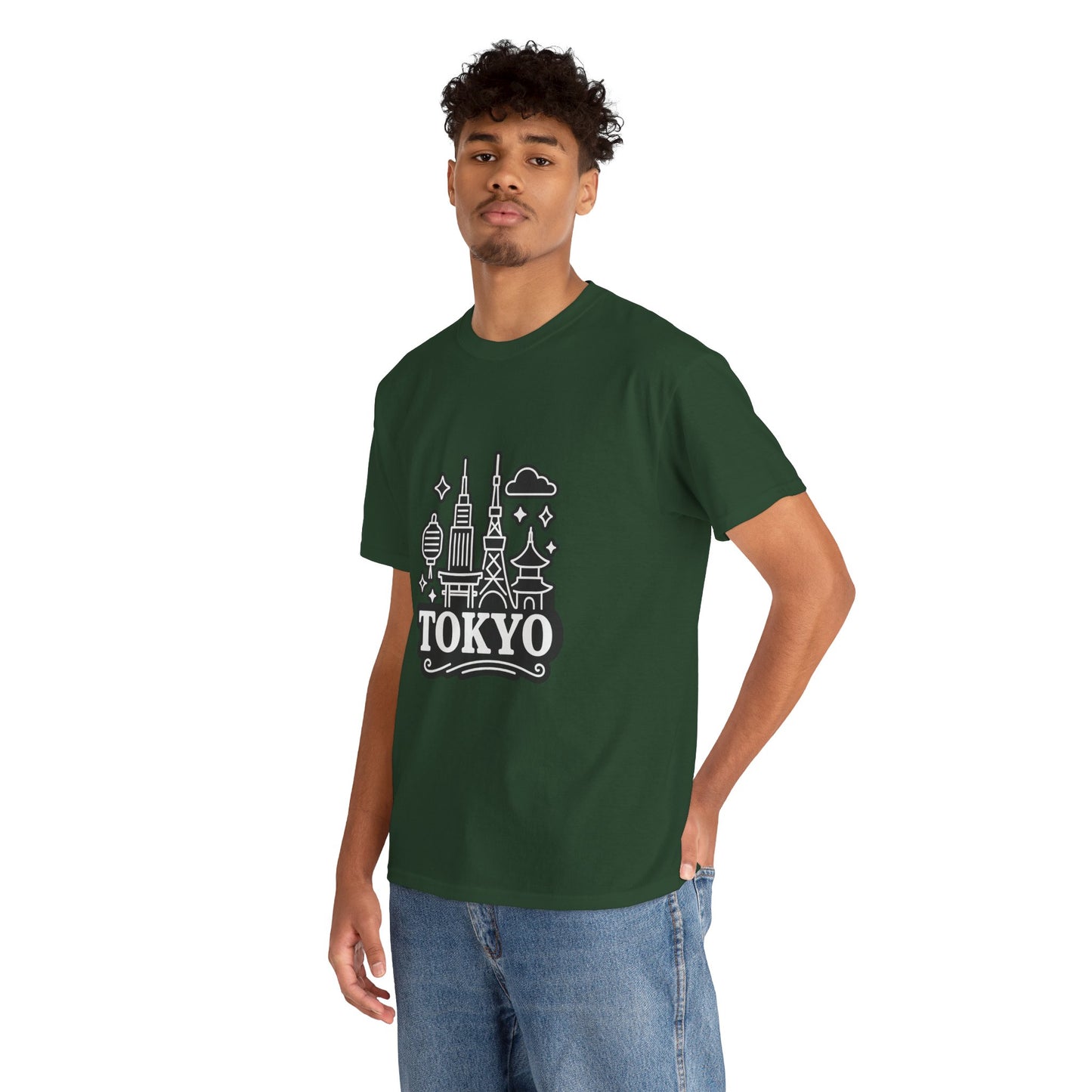 Tokyo Cityscape Unisex Heavy Cotton Tee, Graphic Tee, Travel T-Shirt, Urban Outfit, Gift for Travelers, Tokyo Lover Apparel