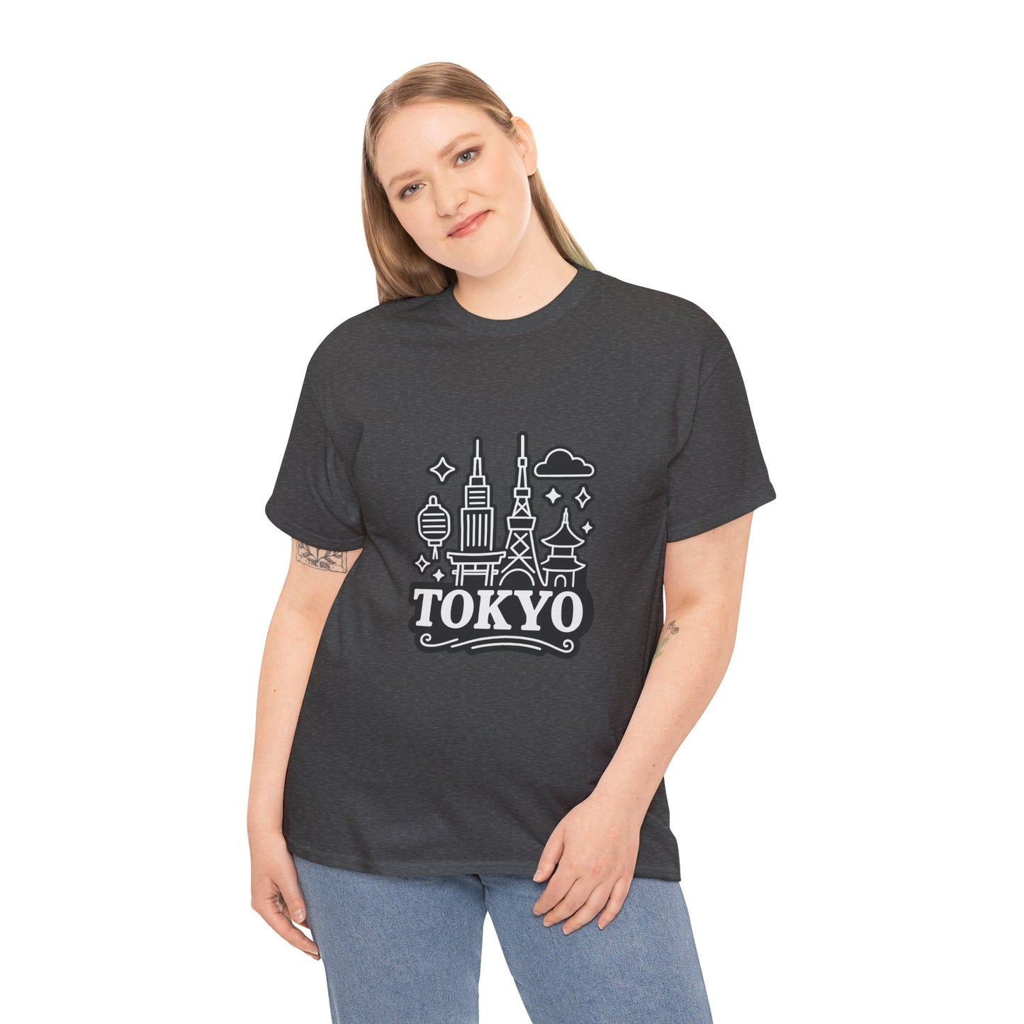 Tokyo Cityscape Unisex Heavy Cotton Tee, Graphic Tee, Travel T-Shirt, Urban Outfit, Gift for Travelers, Tokyo Lover Apparel