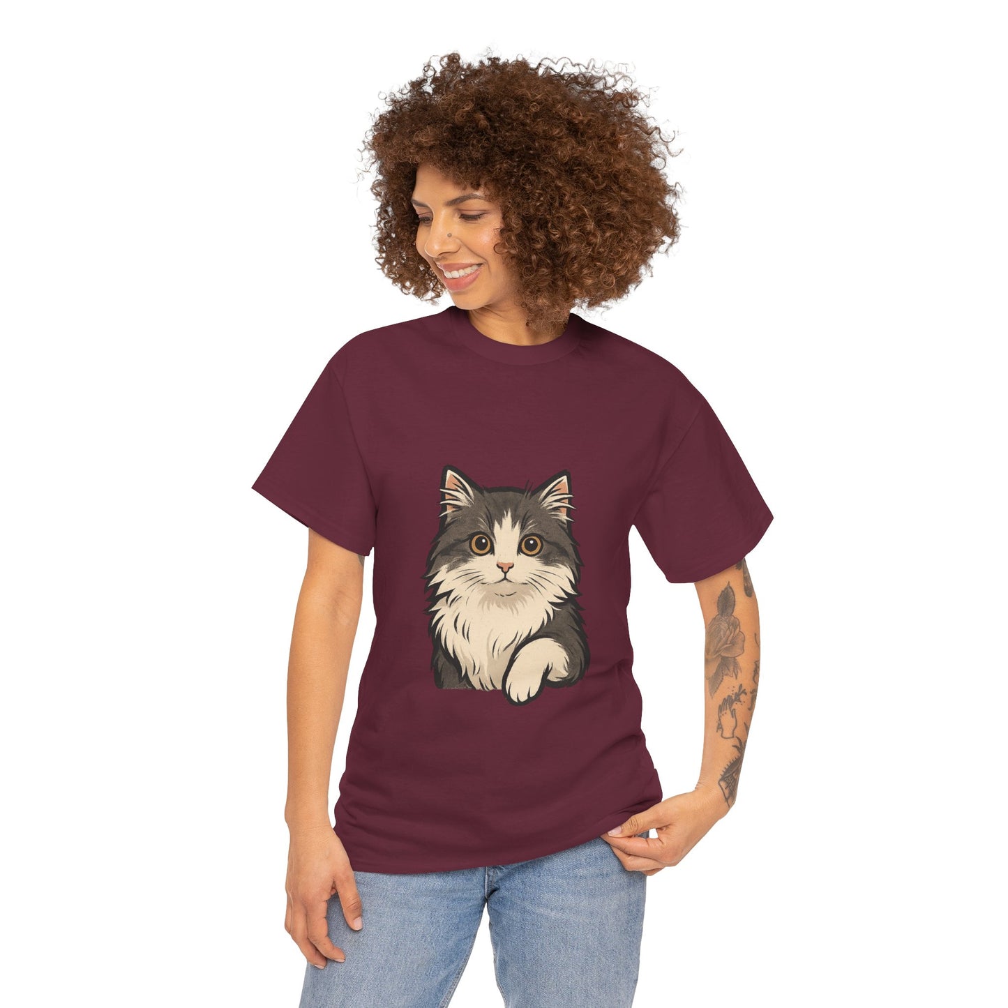 Cute Cat Unisex Heavy Cotton Tee, Animal Lover Gift, Pet Owner Shirt, Cat Lover Apparel, Animal Themed Tee, Casual Everyday Wear