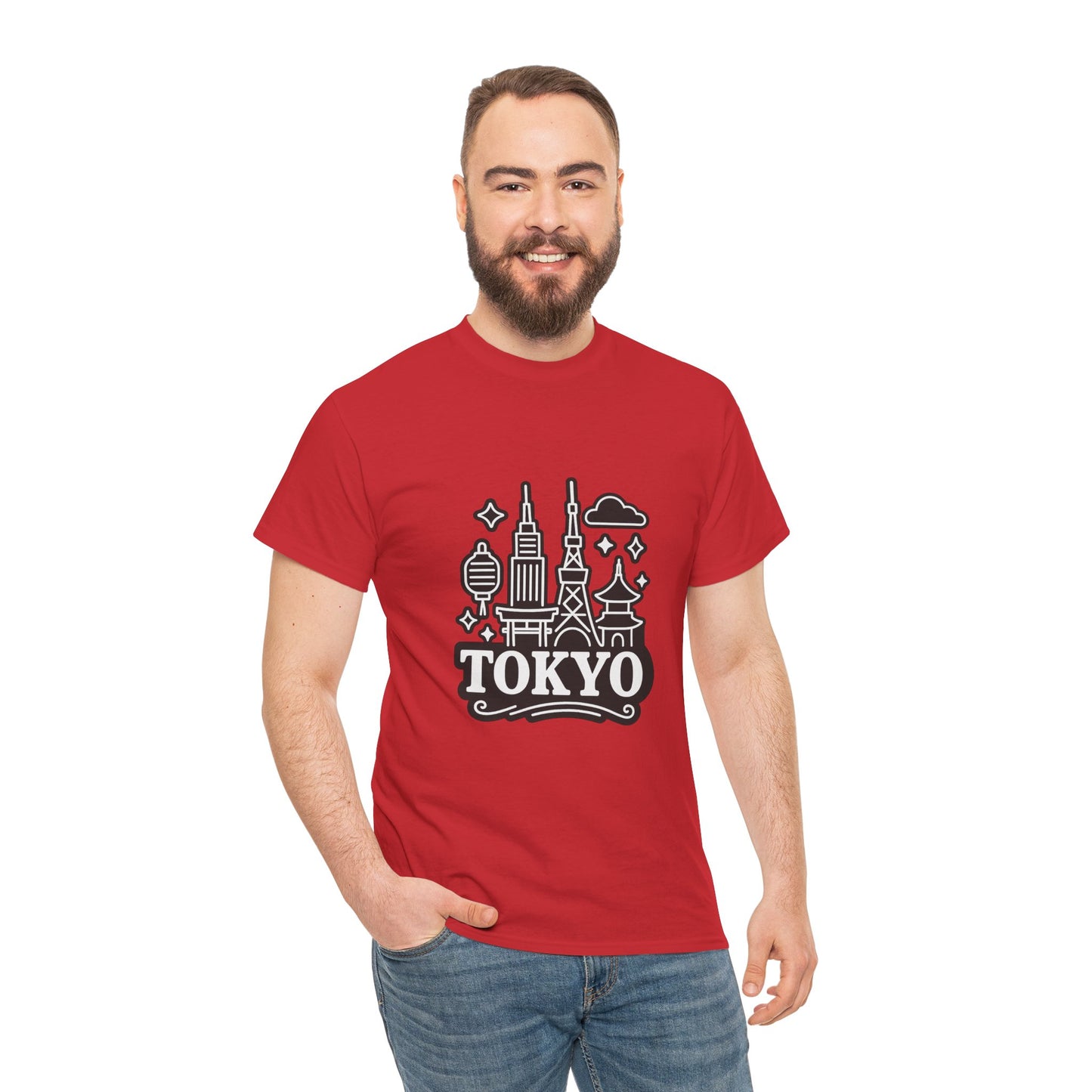 Tokyo Cityscape Unisex Heavy Cotton Tee, Graphic Tee, Travel T-Shirt, Urban Outfit, Gift for Travelers, Tokyo Lover Apparel