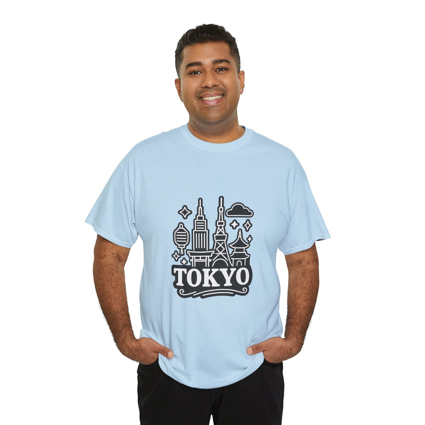 Tokyo Cityscape Unisex Heavy Cotton Tee, Graphic Tee, Travel T-Shirt, Urban Outfit, Gift for Travelers, Tokyo Lover Apparel
