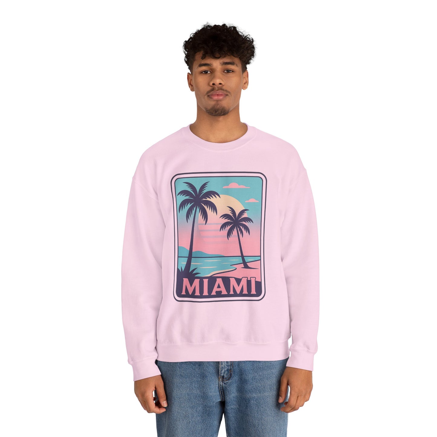 Miami Sunset Crewneck Sweatshirt, Unisex Sweatshirt, Beach Vibes Apparel, Vacation Wear, Gift for Miami Lovers
