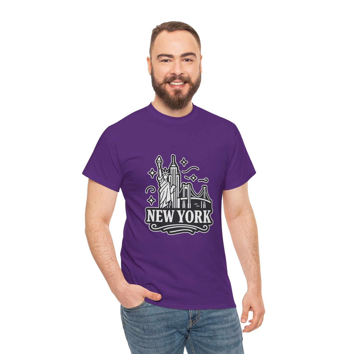 New York Skyline Unisex Heavy Cotton Tee, NYC T-Shirt, Travel Souvenir Shirt, Gift for New Yorkers, Cityscape Apparel