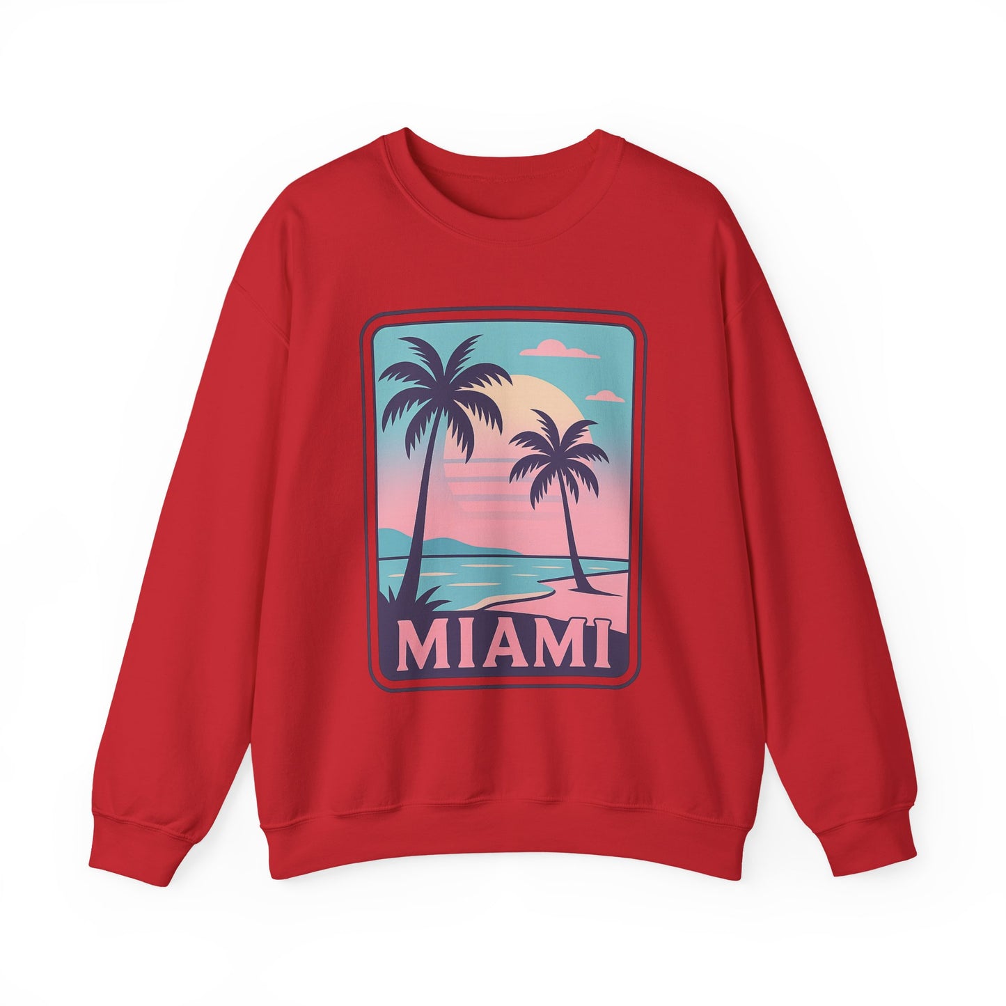 Miami Sunset Crewneck Sweatshirt, Unisex Sweatshirt, Beach Vibes Apparel, Vacation Wear, Gift for Miami Lovers