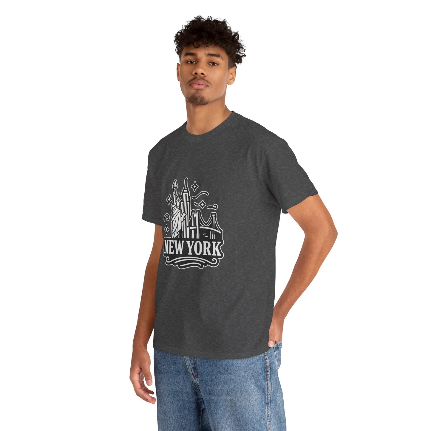 New York Skyline Unisex Heavy Cotton Tee, NYC T-Shirt, Travel Souvenir Shirt, Gift for New Yorkers, Cityscape Apparel
