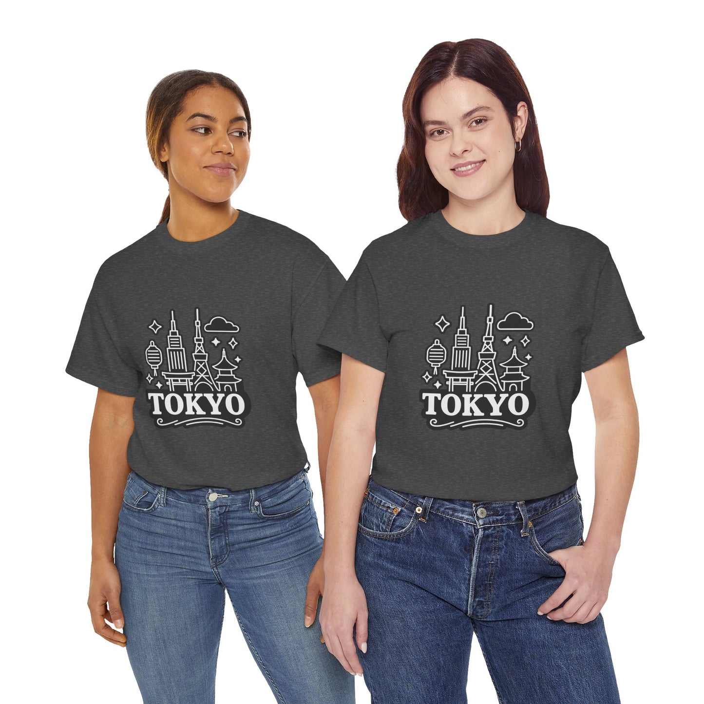 Tokyo Cityscape Unisex Heavy Cotton Tee, Graphic Tee, Travel T-Shirt, Urban Outfit, Gift for Travelers, Tokyo Lover Apparel