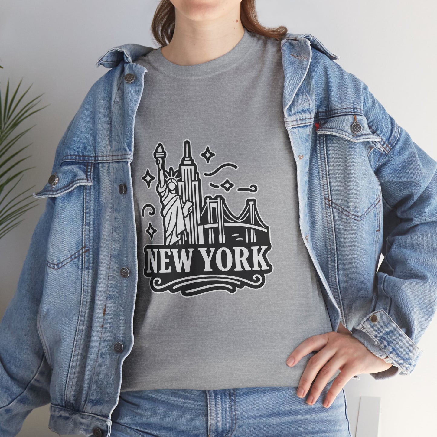 New York Skyline Unisex Heavy Cotton Tee, NYC T-Shirt, Travel Souvenir Shirt, Gift for New Yorkers, Cityscape Apparel