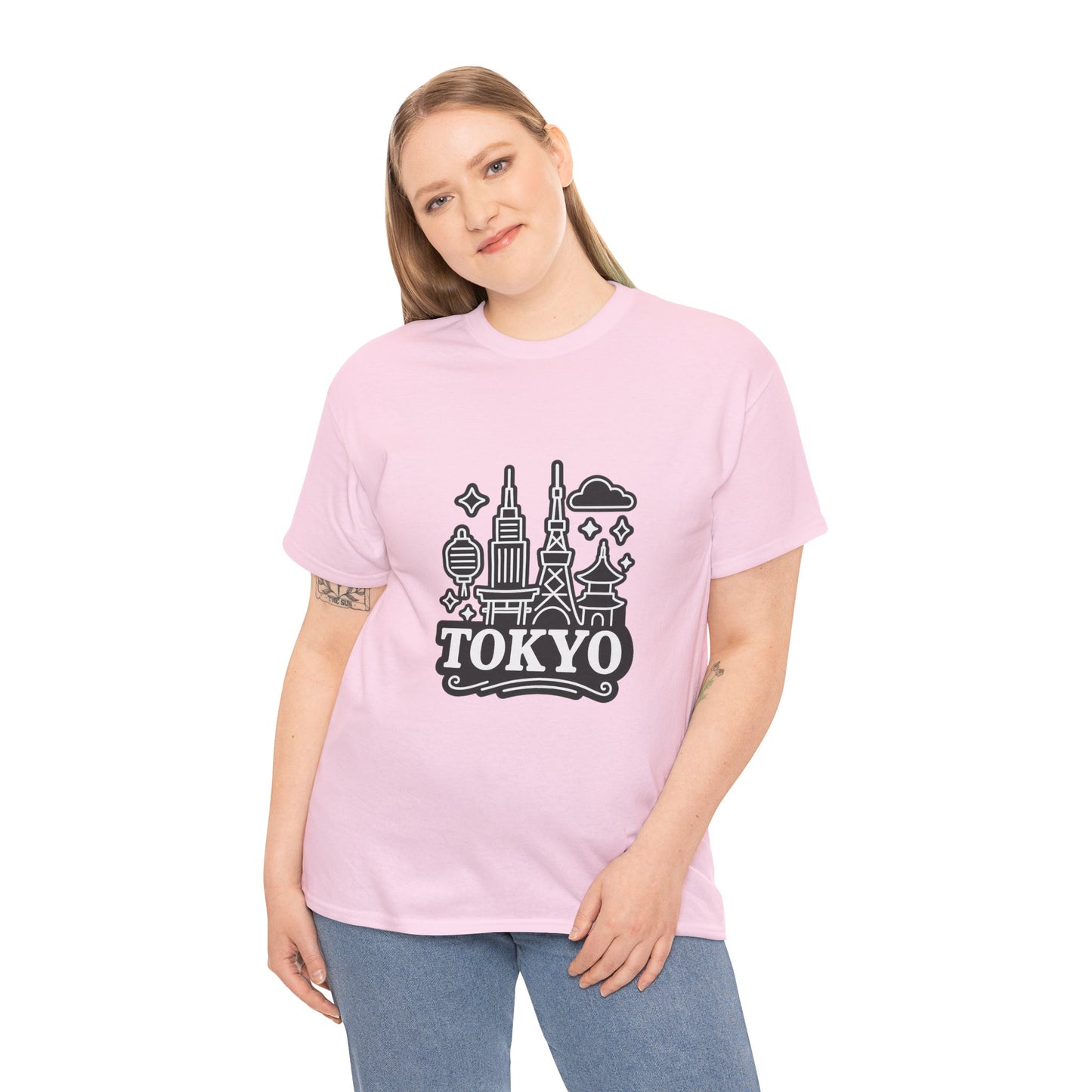 Tokyo Cityscape Unisex Heavy Cotton Tee, Graphic Tee, Travel T-Shirt, Urban Outfit, Gift for Travelers, Tokyo Lover Apparel