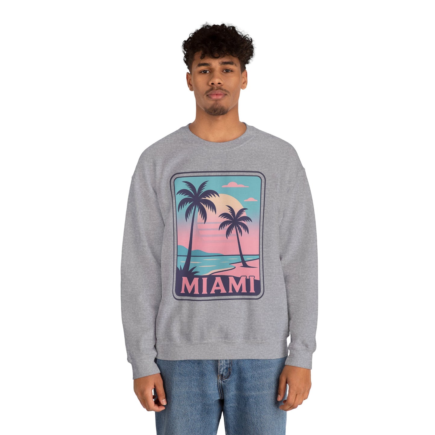 Miami Sunset Crewneck Sweatshirt, Unisex Sweatshirt, Beach Vibes Apparel, Vacation Wear, Gift for Miami Lovers