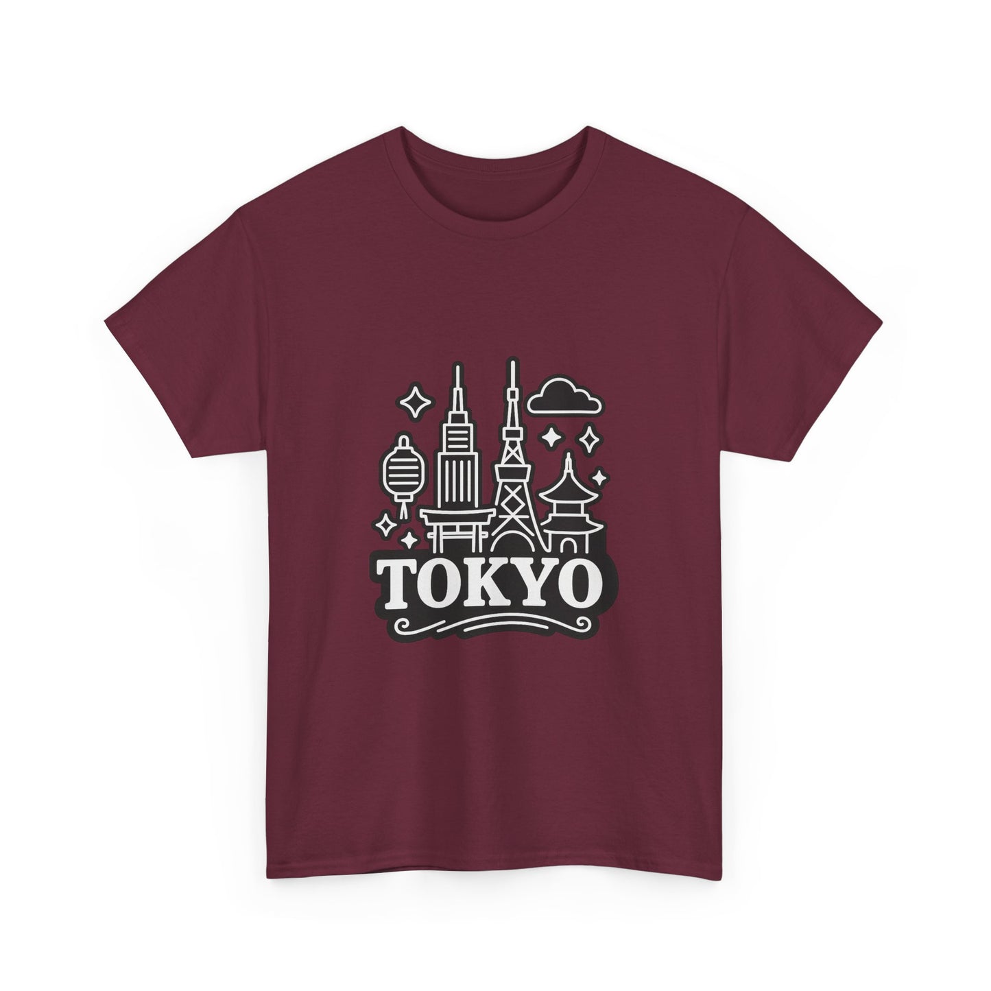Tokyo Cityscape Unisex Heavy Cotton Tee, Graphic Tee, Travel T-Shirt, Urban Outfit, Gift for Travelers, Tokyo Lover Apparel