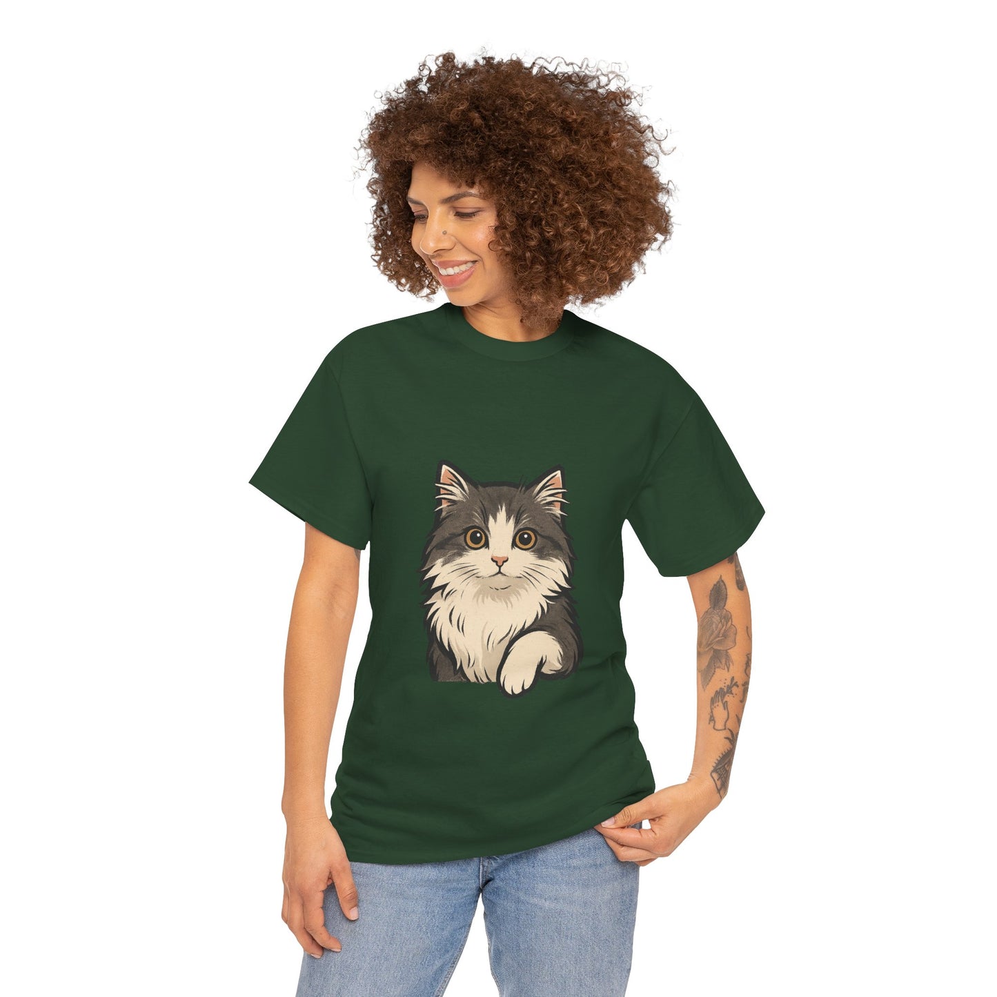 Cute Cat Unisex Heavy Cotton Tee, Animal Lover Gift, Pet Owner Shirt, Cat Lover Apparel, Animal Themed Tee, Casual Everyday Wear