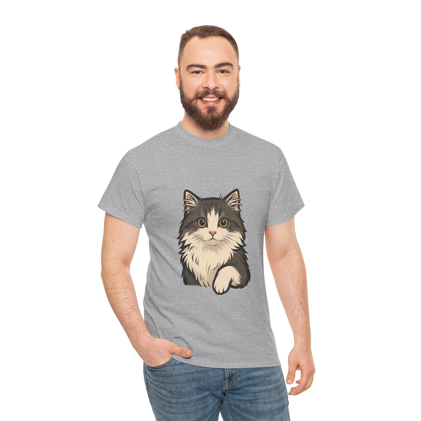 Cute Cat Unisex Heavy Cotton Tee, Animal Lover Gift, Pet Owner Shirt, Cat Lover Apparel, Animal Themed Tee, Casual Everyday Wear