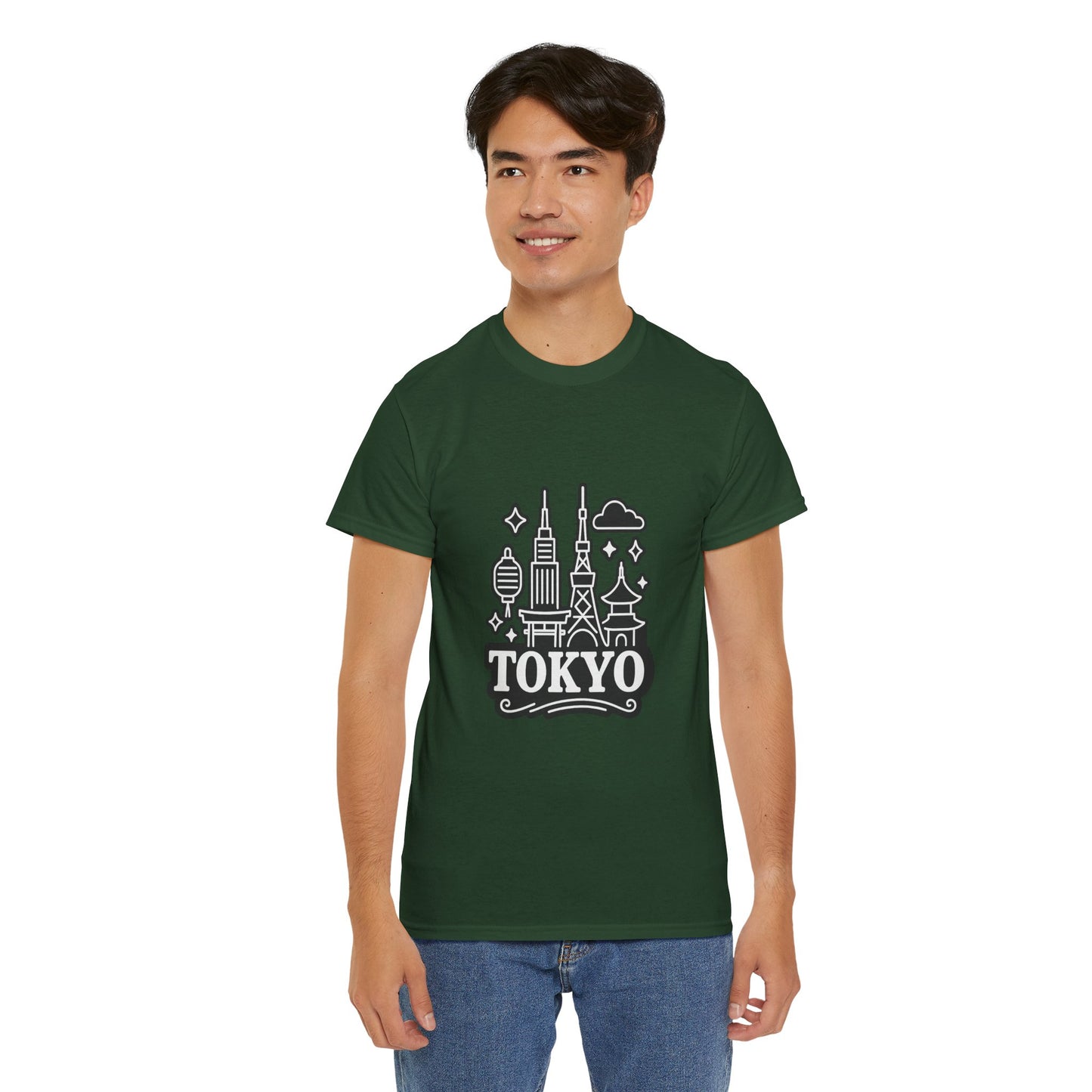 Tokyo Cityscape Unisex Heavy Cotton Tee, Graphic Tee, Travel T-Shirt, Urban Outfit, Gift for Travelers, Tokyo Lover Apparel