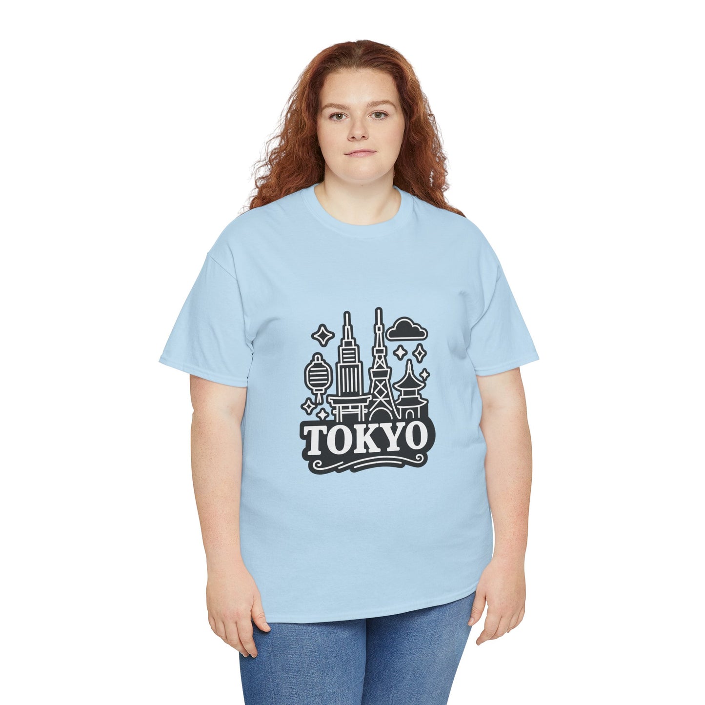 Tokyo Cityscape Unisex Heavy Cotton Tee, Graphic Tee, Travel T-Shirt, Urban Outfit, Gift for Travelers, Tokyo Lover Apparel