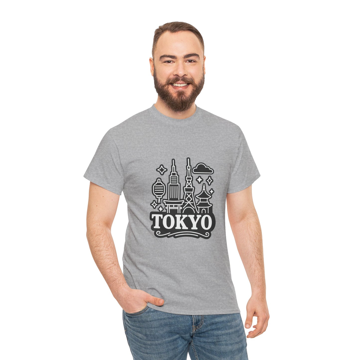 Tokyo Cityscape Unisex Heavy Cotton Tee, Graphic Tee, Travel T-Shirt, Urban Outfit, Gift for Travelers, Tokyo Lover Apparel