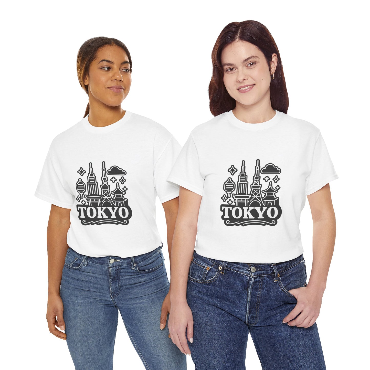 Tokyo Cityscape Unisex Heavy Cotton Tee, Graphic Tee, Travel T-Shirt, Urban Outfit, Gift for Travelers, Tokyo Lover Apparel