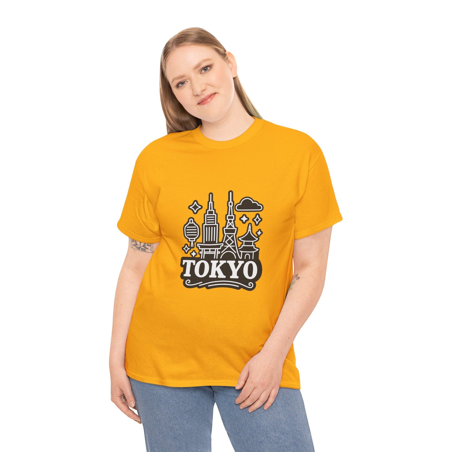 Tokyo Cityscape Unisex Heavy Cotton Tee, Graphic Tee, Travel T-Shirt, Urban Outfit, Gift for Travelers, Tokyo Lover Apparel