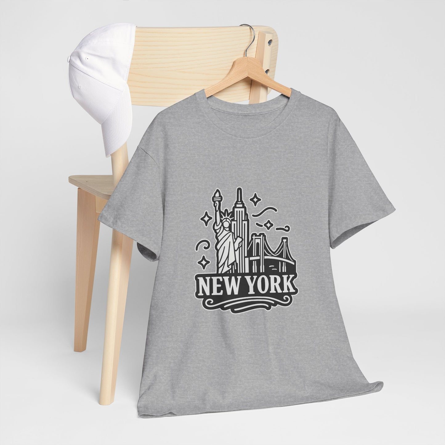 New York Skyline Unisex Heavy Cotton Tee, NYC T-Shirt, Travel Souvenir Shirt, Gift for New Yorkers, Cityscape Apparel
