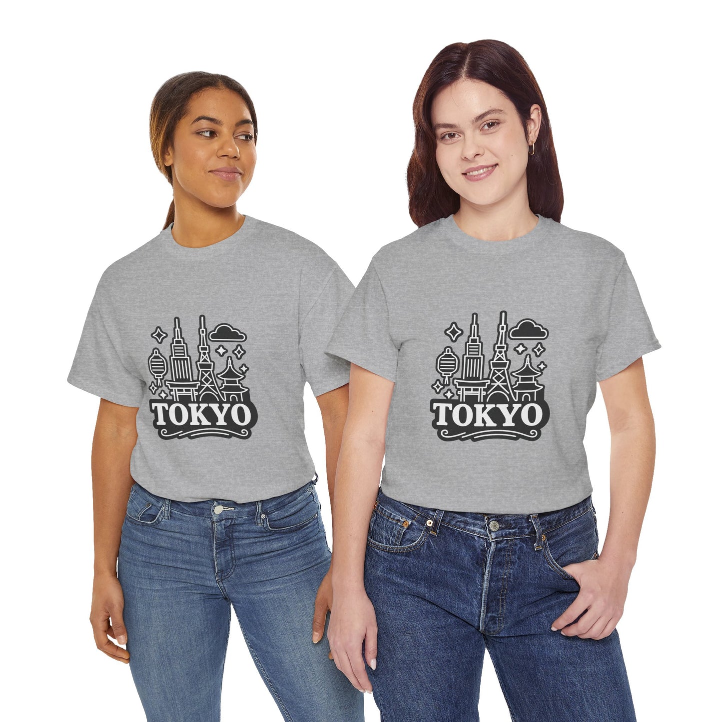 Tokyo Cityscape Unisex Heavy Cotton Tee, Graphic Tee, Travel T-Shirt, Urban Outfit, Gift for Travelers, Tokyo Lover Apparel