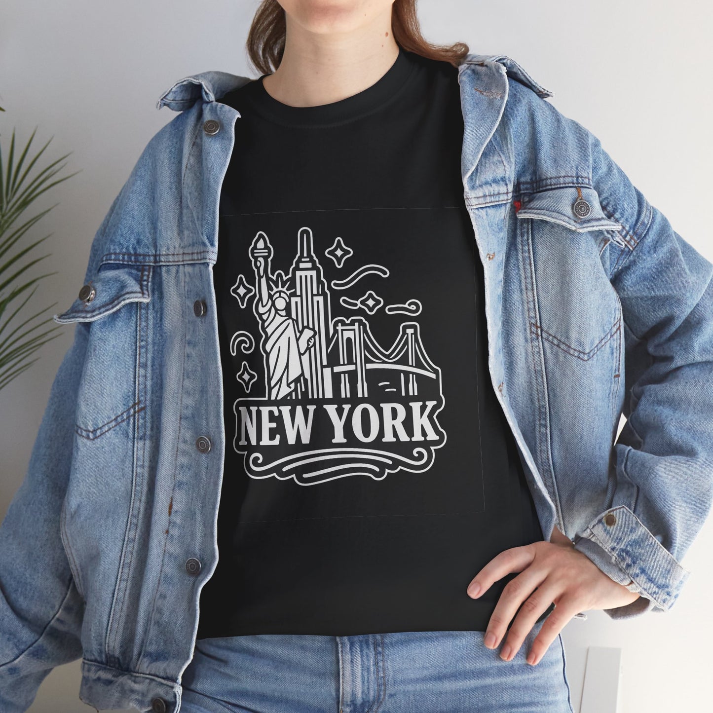 New York Skyline Unisex Heavy Cotton Tee, NYC T-Shirt, Travel Souvenir Shirt, Gift for New Yorkers, Cityscape Apparel