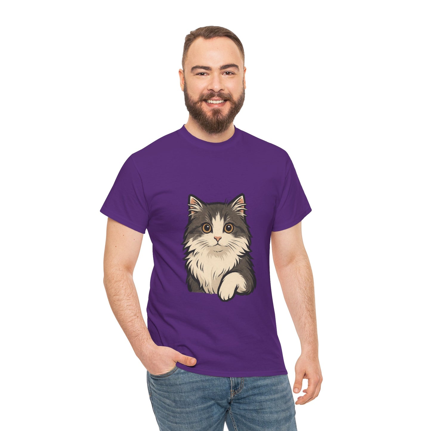 Cute Cat Unisex Heavy Cotton Tee, Animal Lover Gift, Pet Owner Shirt, Cat Lover Apparel, Animal Themed Tee, Casual Everyday Wear