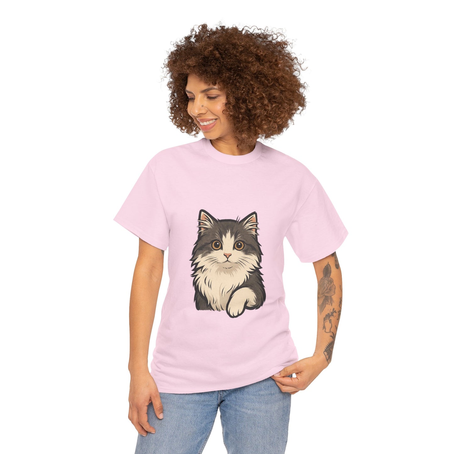 Cute Cat Unisex Heavy Cotton Tee, Animal Lover Gift, Pet Owner Shirt, Cat Lover Apparel, Animal Themed Tee, Casual Everyday Wear