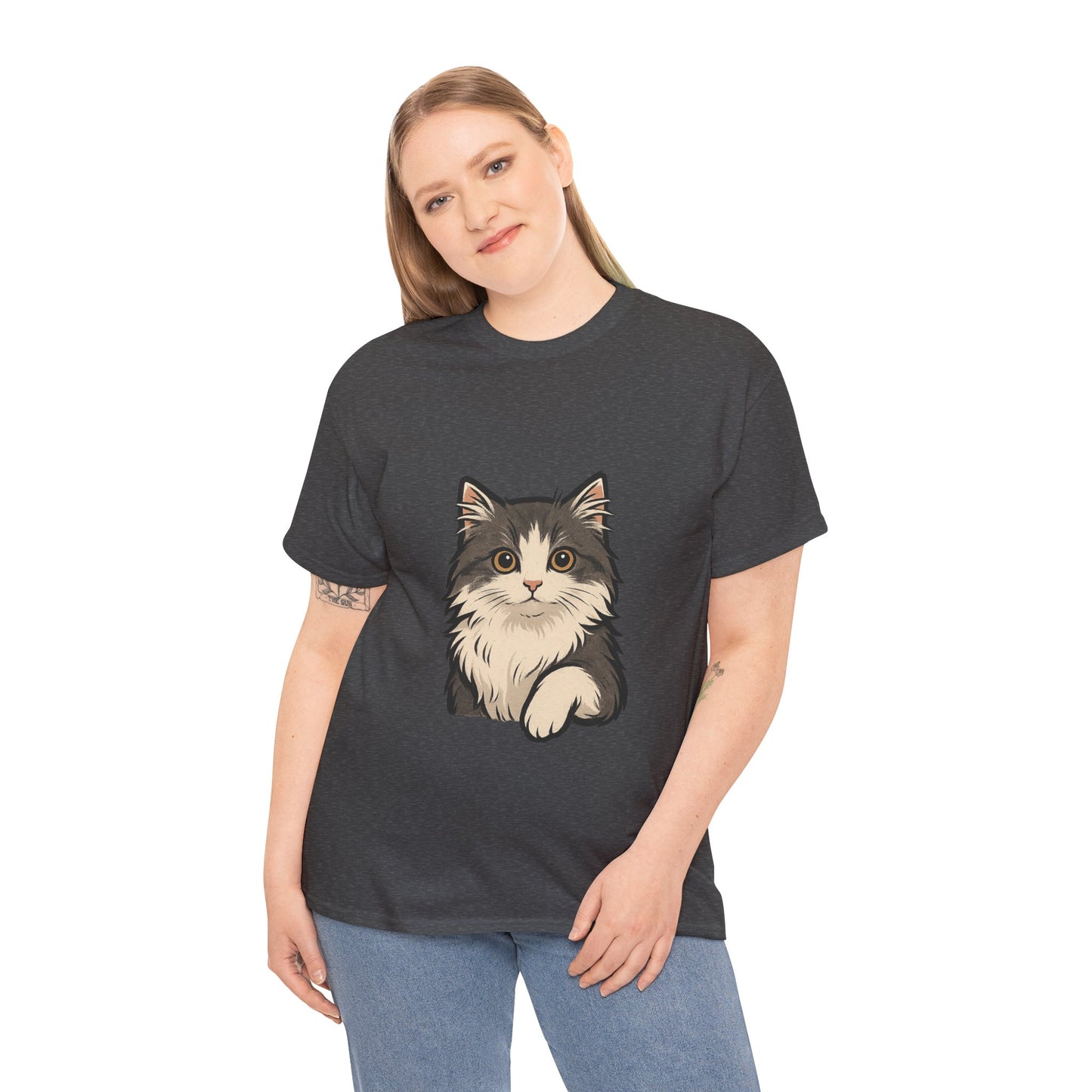 Cute Cat Unisex Heavy Cotton Tee, Animal Lover Gift, Pet Owner Shirt, Cat Lover Apparel, Animal Themed Tee, Casual Everyday Wear
