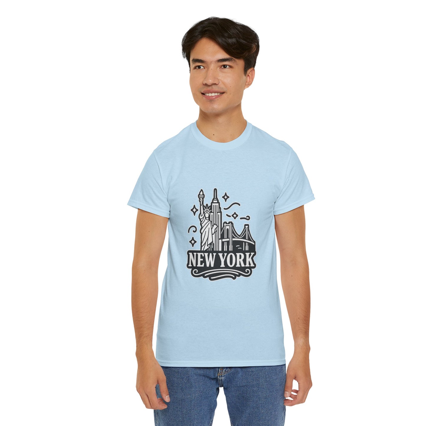 New York Skyline Unisex Heavy Cotton Tee, NYC T-Shirt, Travel Souvenir Shirt, Gift for New Yorkers, Cityscape Apparel