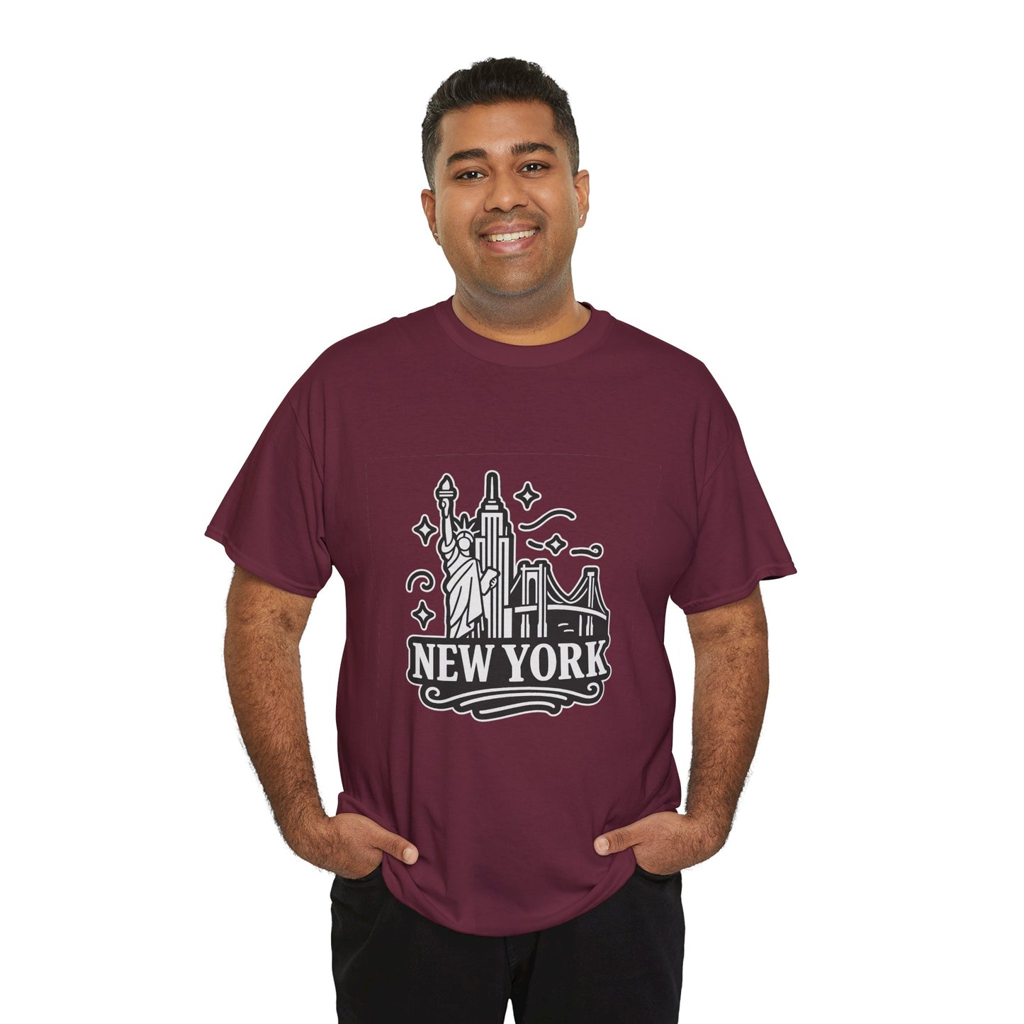 New York Skyline Unisex Heavy Cotton Tee, NYC T-Shirt, Travel Souvenir Shirt, Gift for New Yorkers, Cityscape Apparel