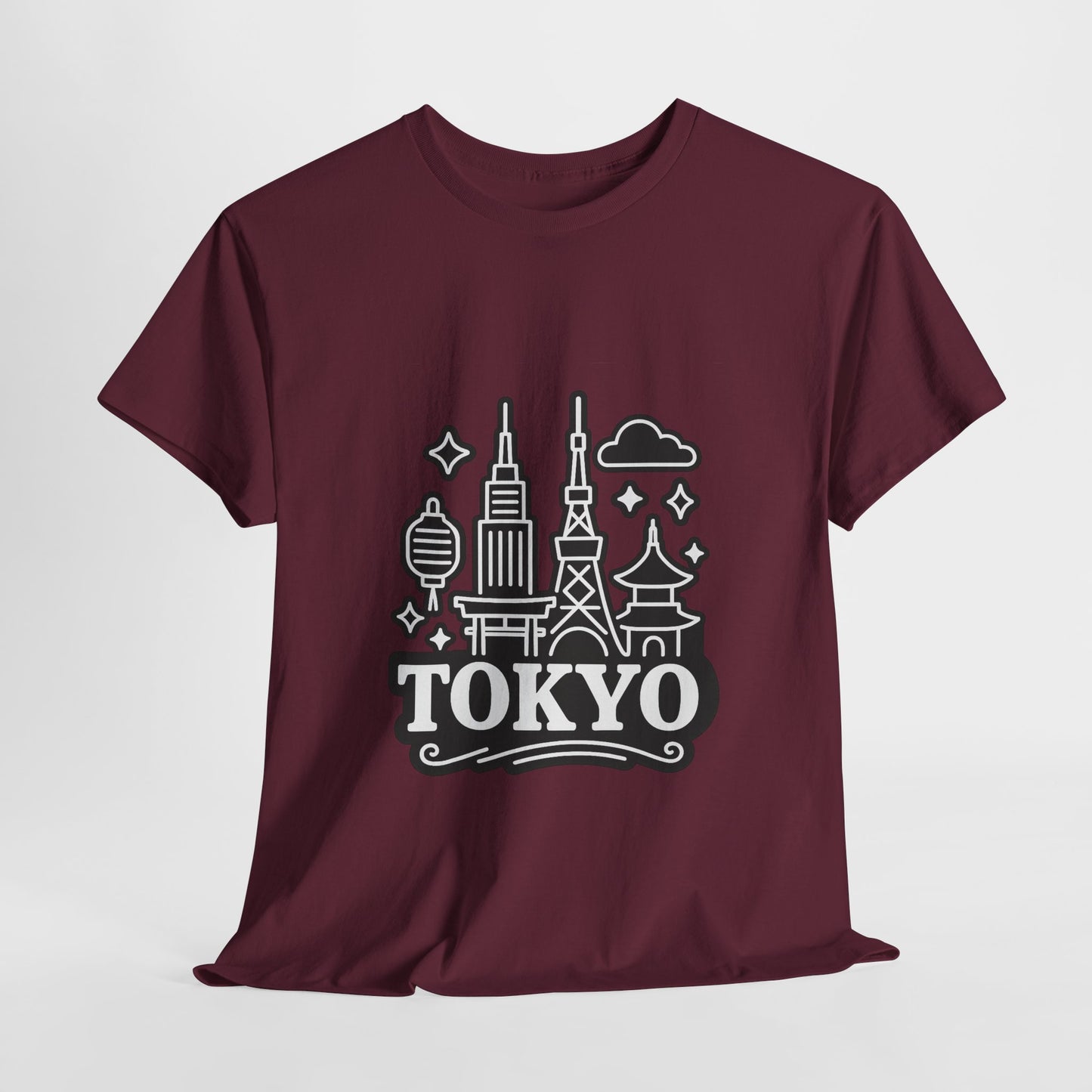 Tokyo Cityscape Unisex Heavy Cotton Tee, Graphic Tee, Travel T-Shirt, Urban Outfit, Gift for Travelers, Tokyo Lover Apparel