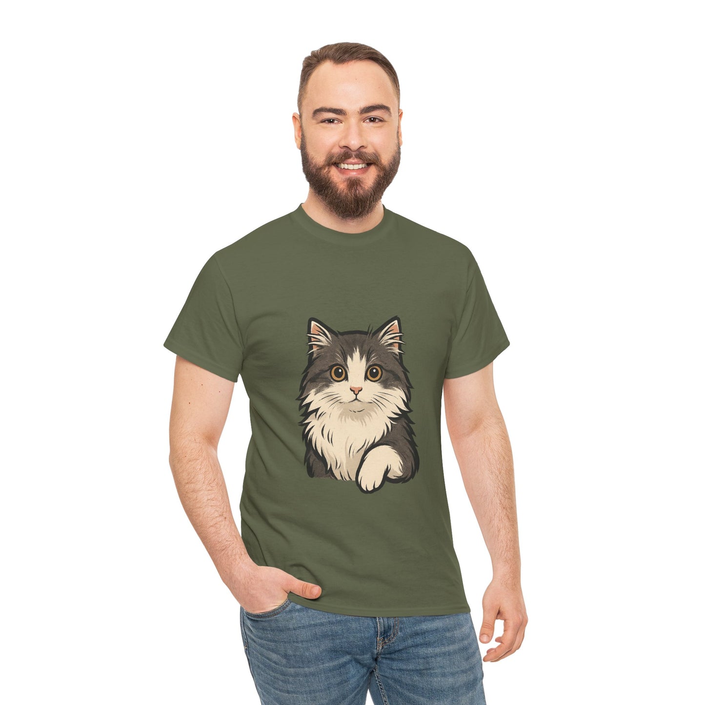 Cute Cat Unisex Heavy Cotton Tee, Animal Lover Gift, Pet Owner Shirt, Cat Lover Apparel, Animal Themed Tee, Casual Everyday Wear