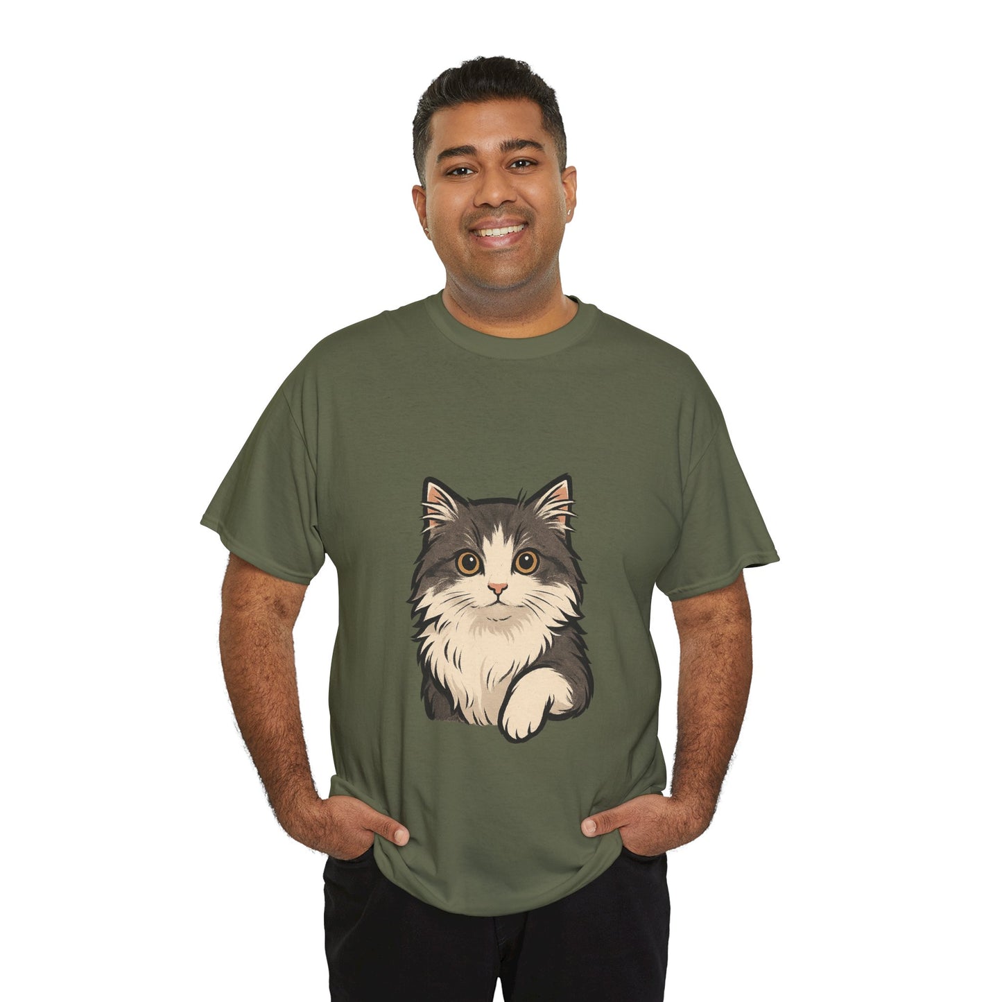 Cute Cat Unisex Heavy Cotton Tee, Animal Lover Gift, Pet Owner Shirt, Cat Lover Apparel, Animal Themed Tee, Casual Everyday Wear
