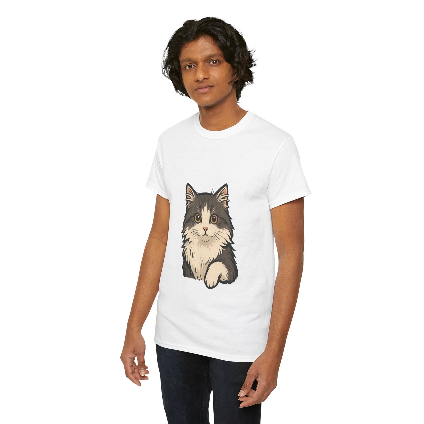 Cute Cat Unisex Heavy Cotton Tee, Animal Lover Gift, Pet Owner Shirt, Cat Lover Apparel, Animal Themed Tee, Casual Everyday Wear