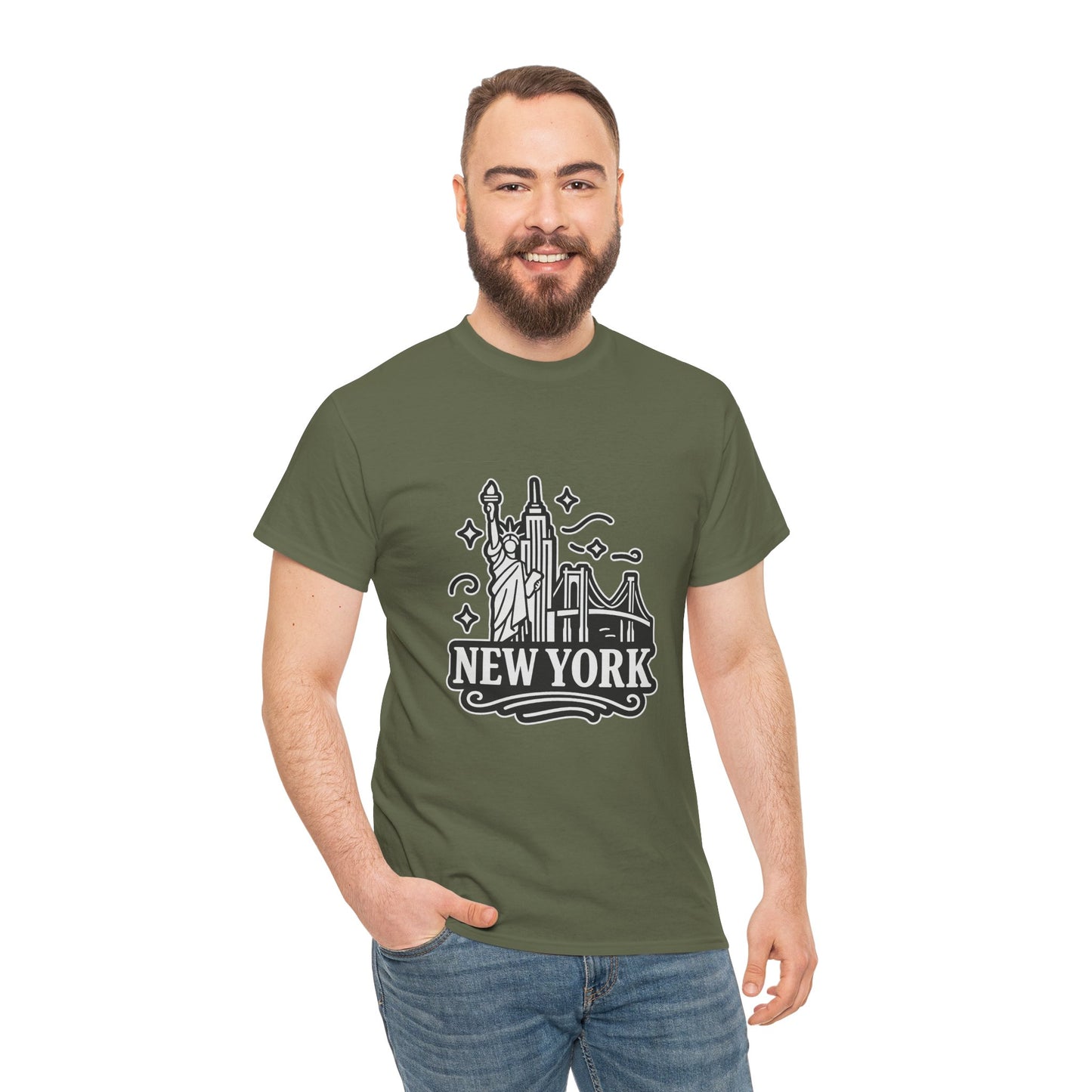 New York Skyline Unisex Heavy Cotton Tee, NYC T-Shirt, Travel Souvenir Shirt, Gift for New Yorkers, Cityscape Apparel