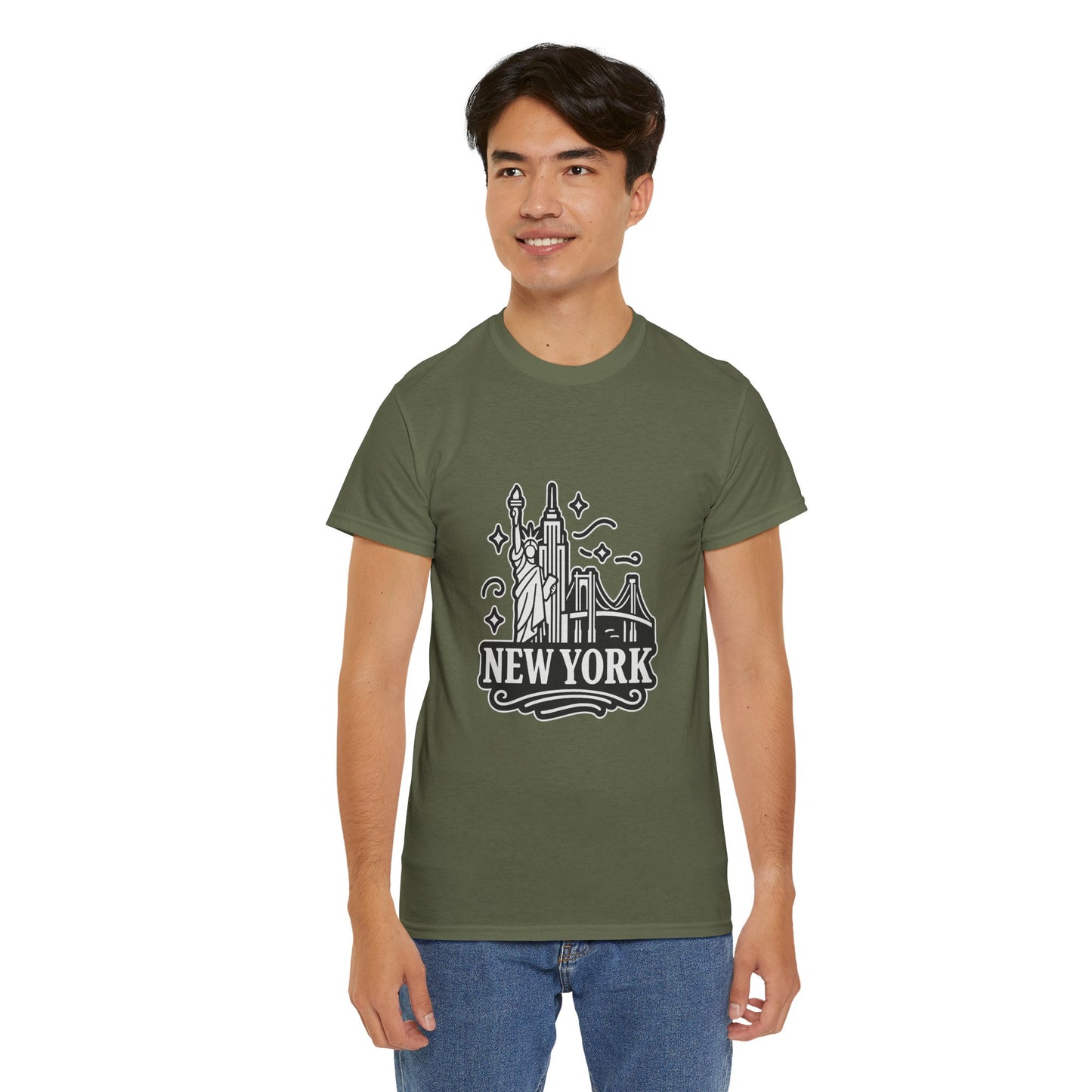 New York Skyline Unisex Heavy Cotton Tee, NYC T-Shirt, Travel Souvenir Shirt, Gift for New Yorkers, Cityscape Apparel