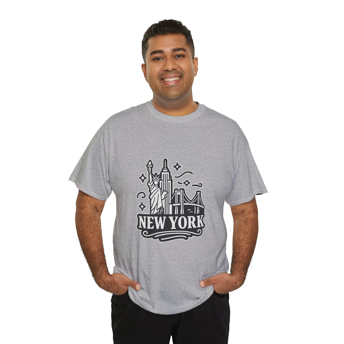 New York Skyline Unisex Heavy Cotton Tee, NYC T-Shirt, Travel Souvenir Shirt, Gift for New Yorkers, Cityscape Apparel