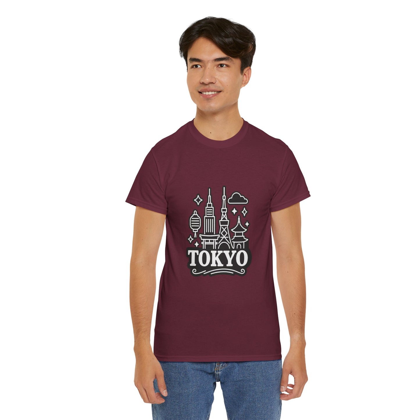 Tokyo Cityscape Unisex Heavy Cotton Tee, Graphic Tee, Travel T-Shirt, Urban Outfit, Gift for Travelers, Tokyo Lover Apparel