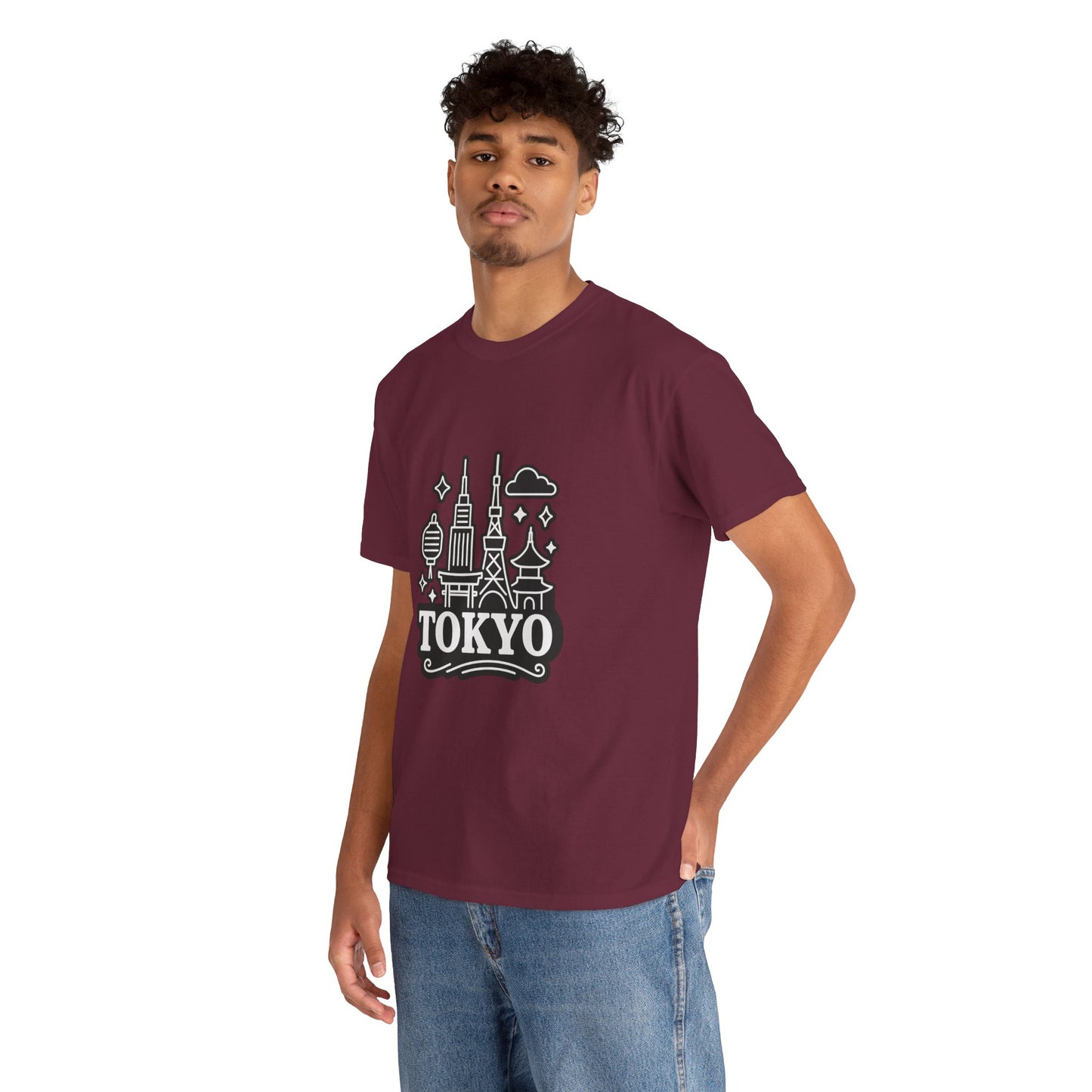 Tokyo Cityscape Unisex Heavy Cotton Tee, Graphic Tee, Travel T-Shirt, Urban Outfit, Gift for Travelers, Tokyo Lover Apparel