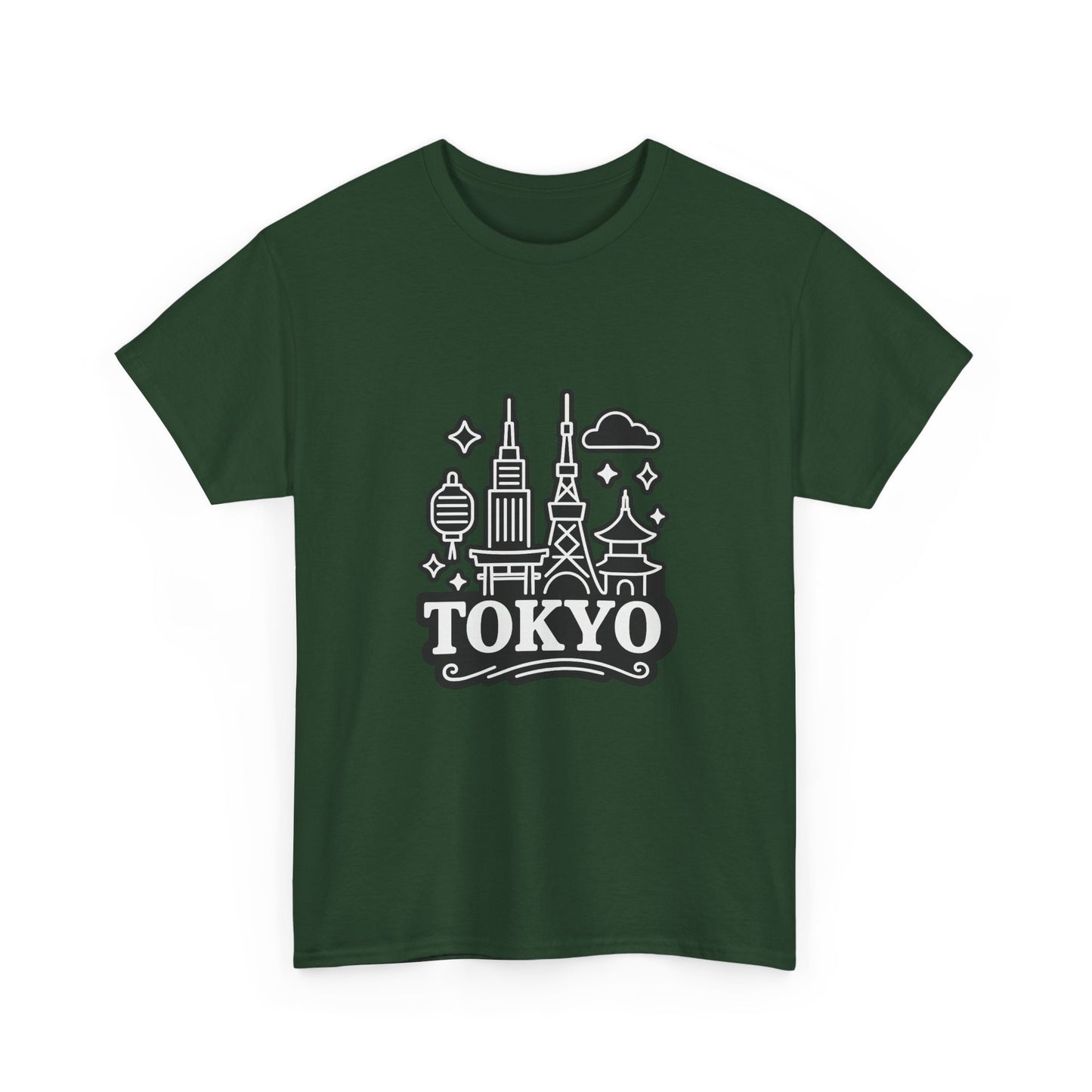 Tokyo Cityscape Unisex Heavy Cotton Tee, Graphic Tee, Travel T-Shirt, Urban Outfit, Gift for Travelers, Tokyo Lover Apparel